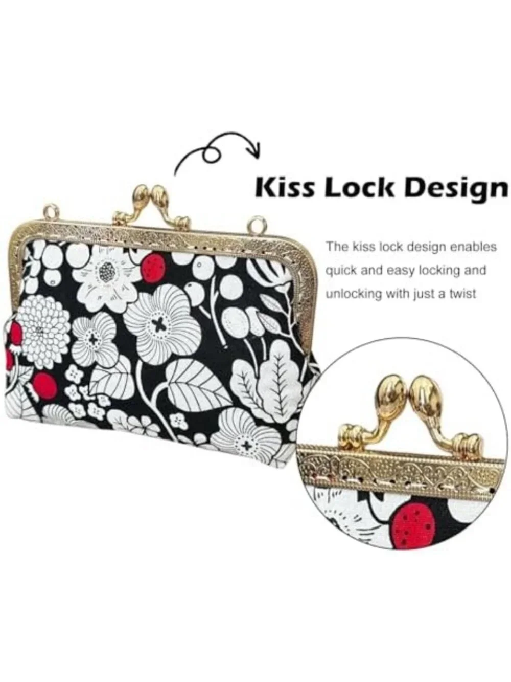 Handmade Cotton Cosmetic Pouch - Cute Kiss-Lock Design, Perfect for Travel